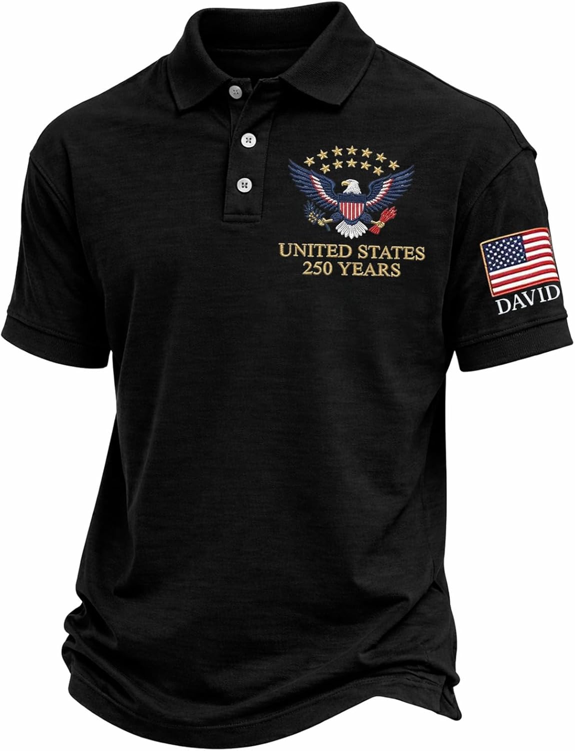 Personalized USA 250th Anniversary Embroidery Polo Shirt, Patriotic Eagle Graphic Tee, American Pride Heritage Polo