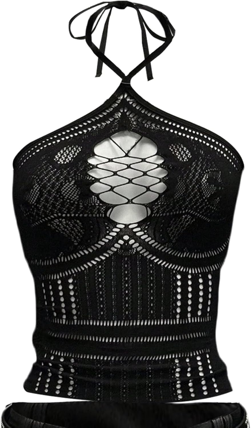 Women's Y2K Gothic Punk Ripped Halter Crop Top Backless Sexy Clubwear Rave Clothes