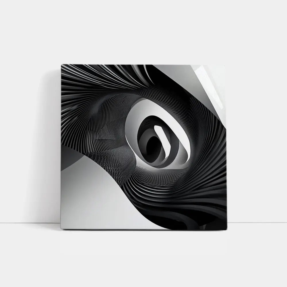 Black White Spiral Abstract Wave Art