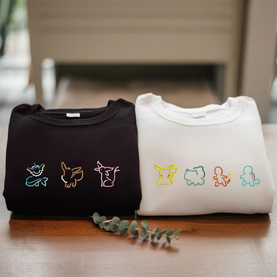 Custom Pocket Beast Outline Embroidered Sweatshirt for Kids, Unisex Anime Character Cotton Youth Size