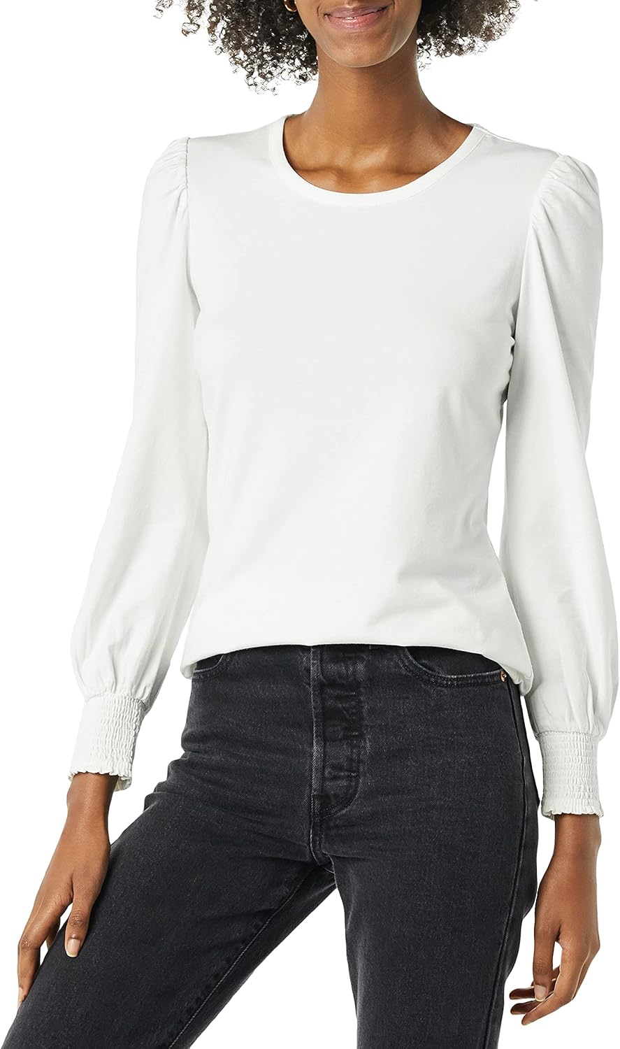 Women's Long-Sleeve Crewneck Smocked Cuff T-Shirt