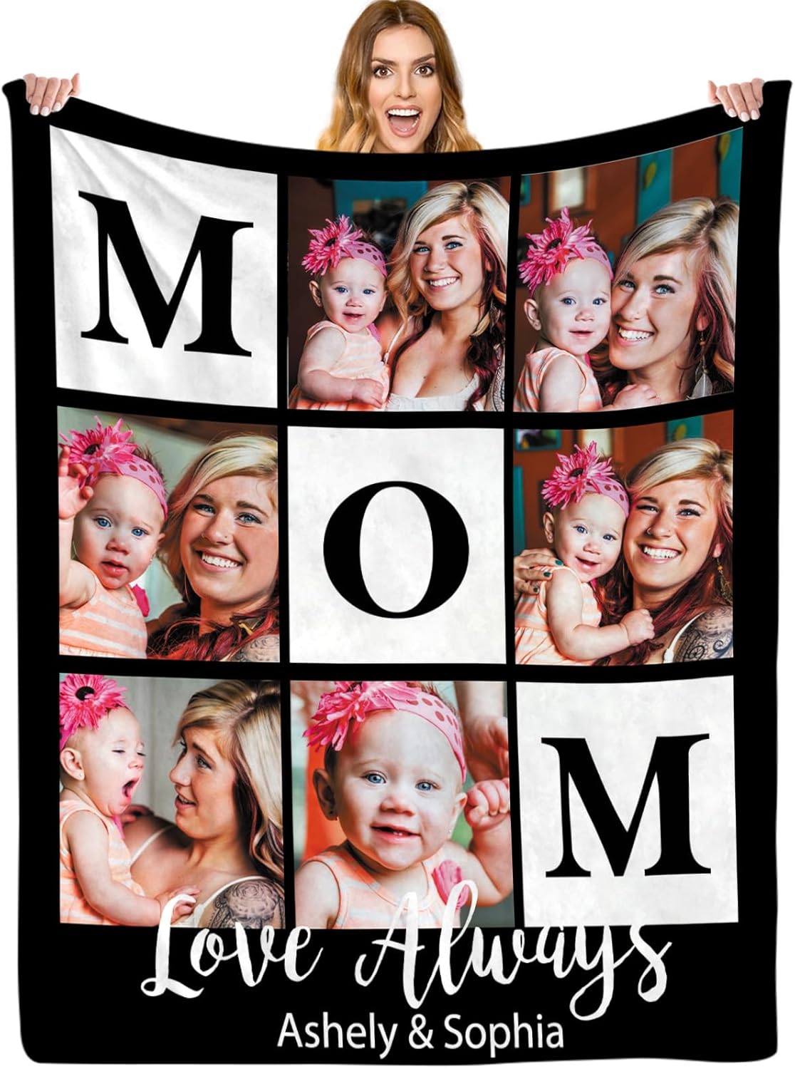 ShineSand Mother’s Day Personalized Gifts for Mom from Daughter Son - Custom Blanket with Picture Text Customized Photo Throw Blankets Christmas Birthday Gifts for Women Mother Wife Girlfriend