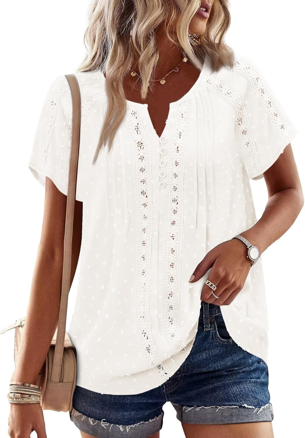 Women Short Sleeve Boho Tops Summer Dressy Casual Shirts Trendy Western Blouses