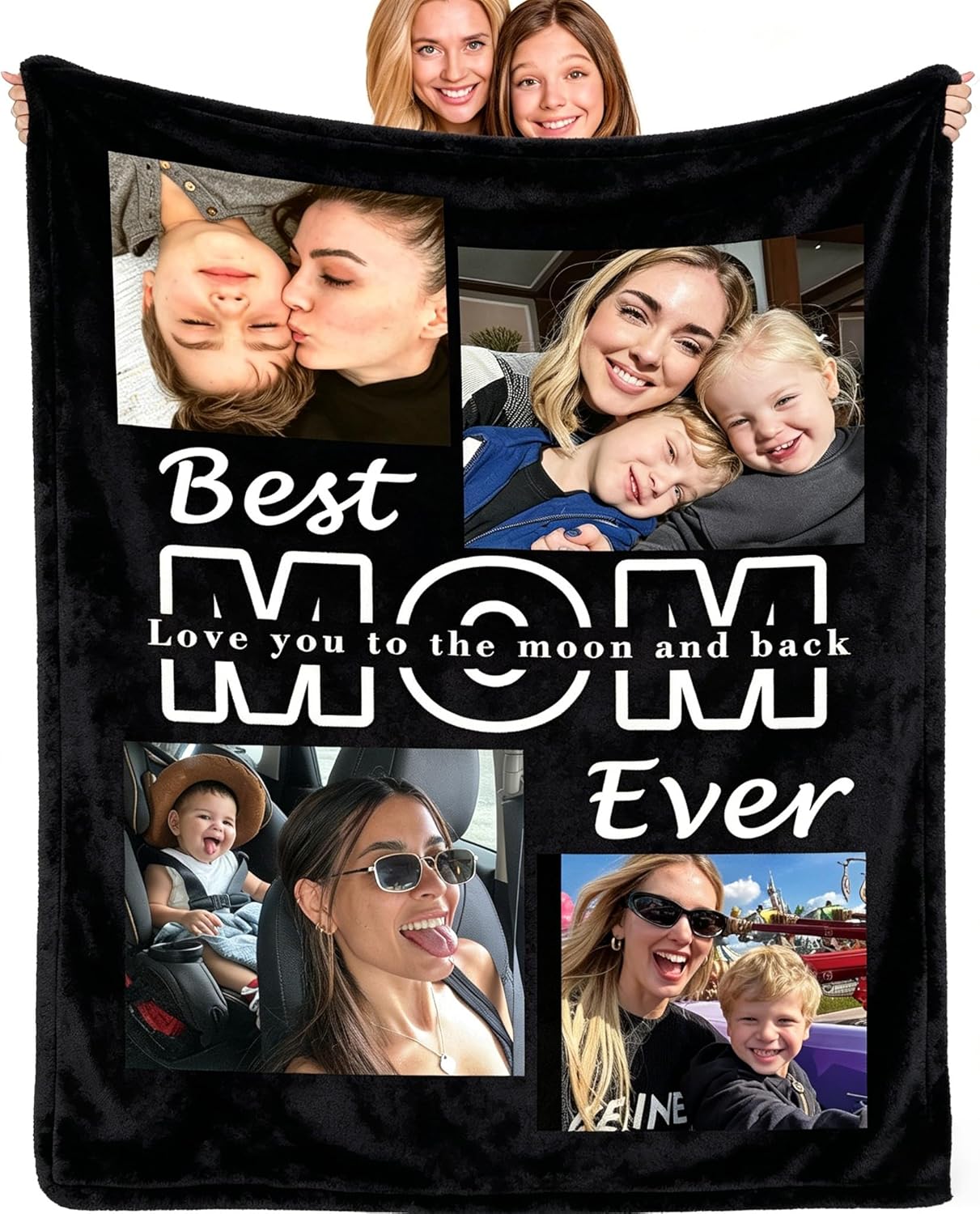 Mothers Day Custom Blanket with Picture,Gifts for Mom,Customized Throw Blanket Personalized Soft Fleece Photo Blanket Best Mom Ever Birthday Gifts for Grandma Wife