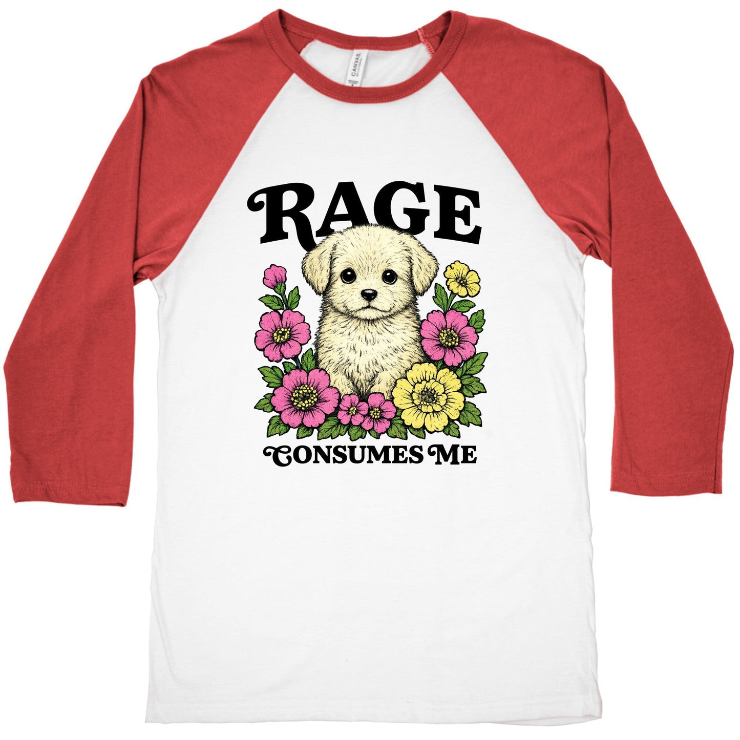 Rage Consumes Me Puppy Baseball Tee