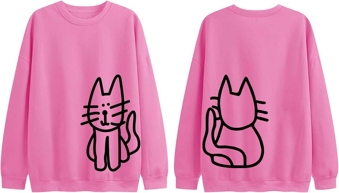 Cat Sweatshirts for Women Graphic Oversized Sweatshirt Funny Long Sleeve Shirt Cute Pullover Fleece Hoodie Tops