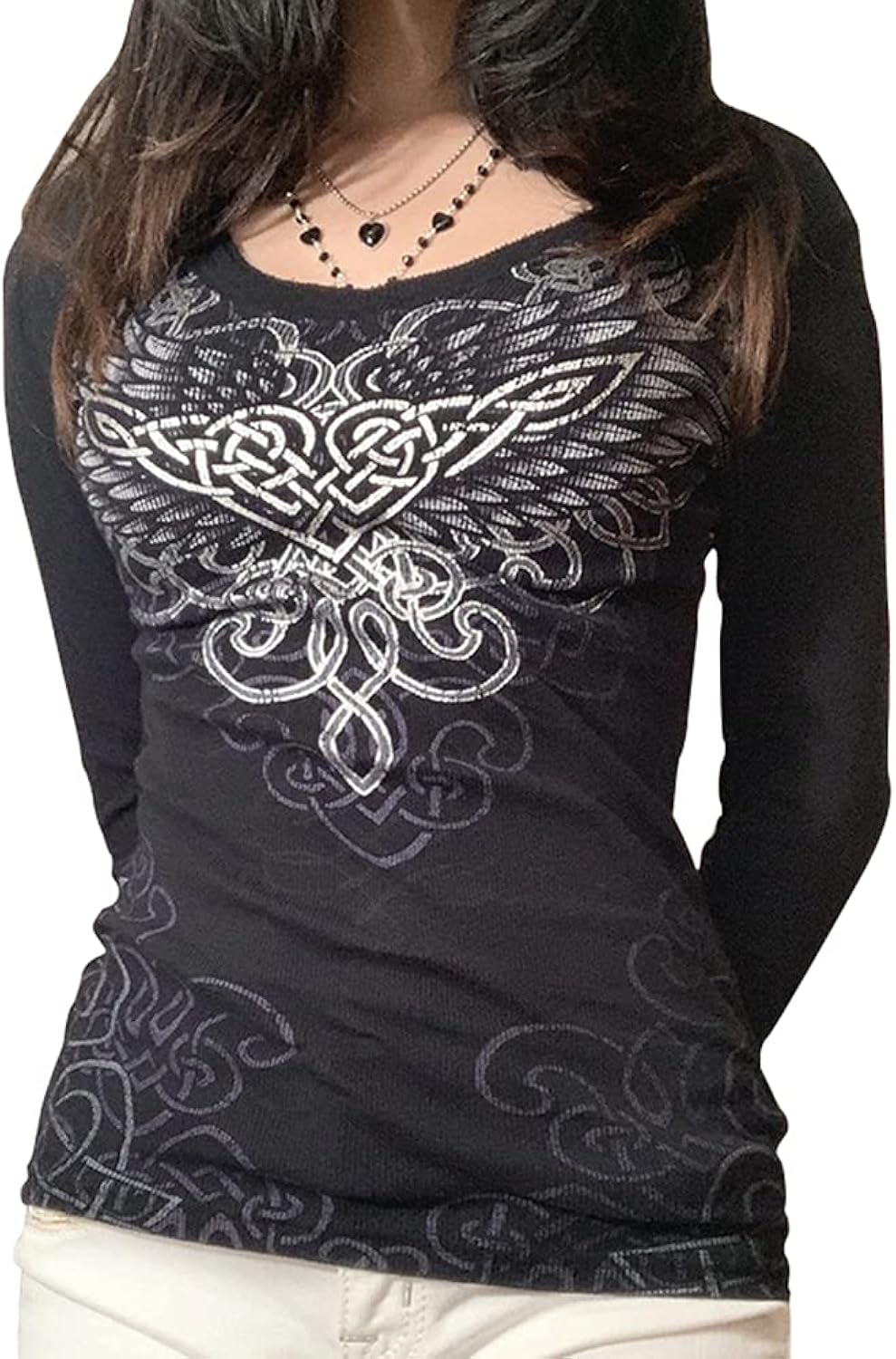 Y2K Shirts Long Sleeve V Neck Grunge Aesthetic T Shirt for Women