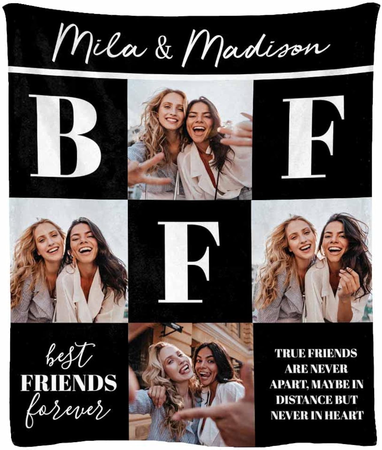 Customized BFF Best Friend Ever Fleece Blanket Throw 4 Photos Throw Size Lightweight Soft Flannel Fleece for Bed Couch