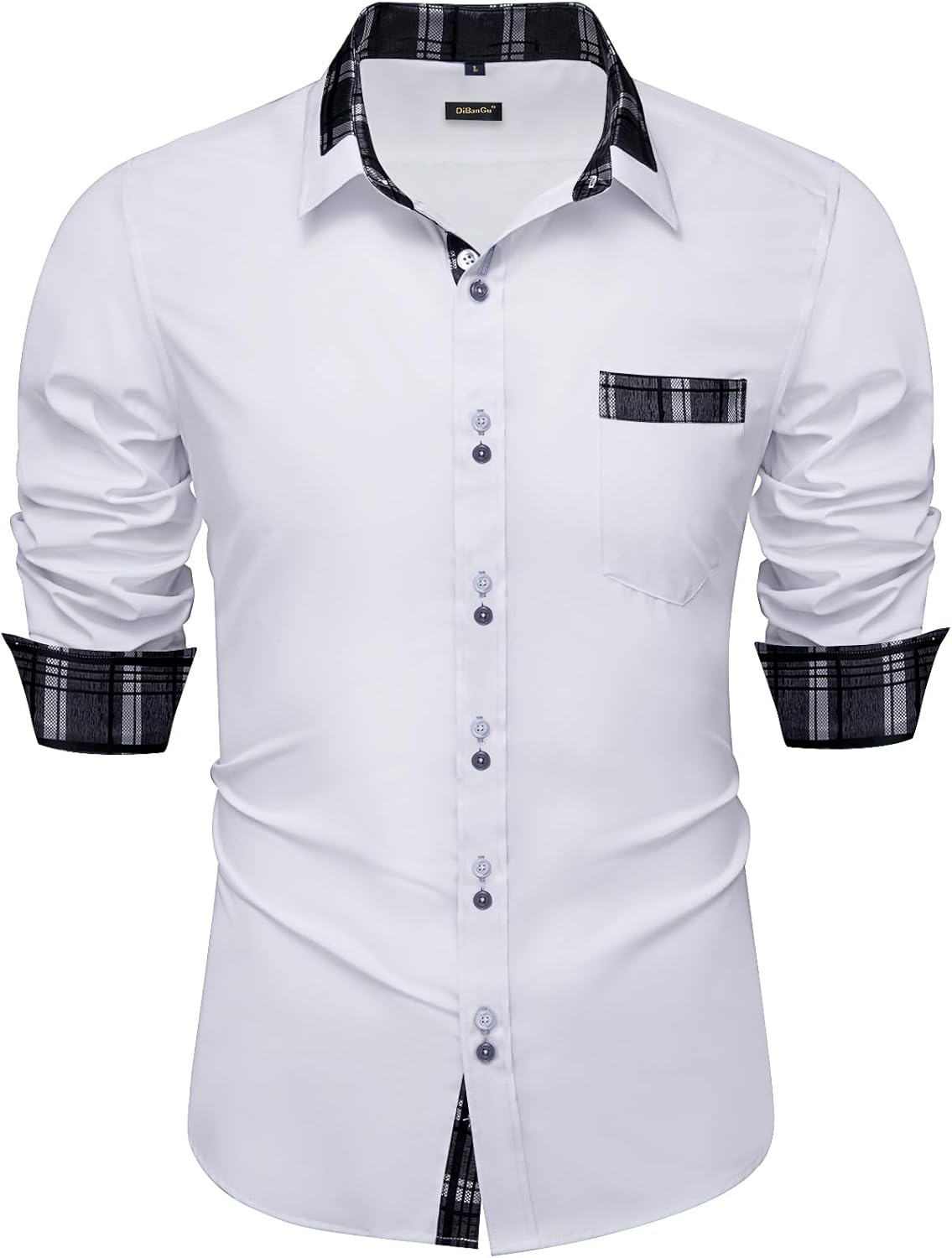 Mens Dress Shirt Collar Contrast Button Down Shirts Cotton Long Sleeve Shirt for Men with Pocket Wedding Party