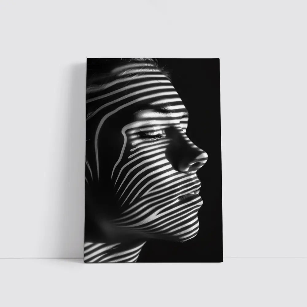 Woman Face Striped Shadow Black White