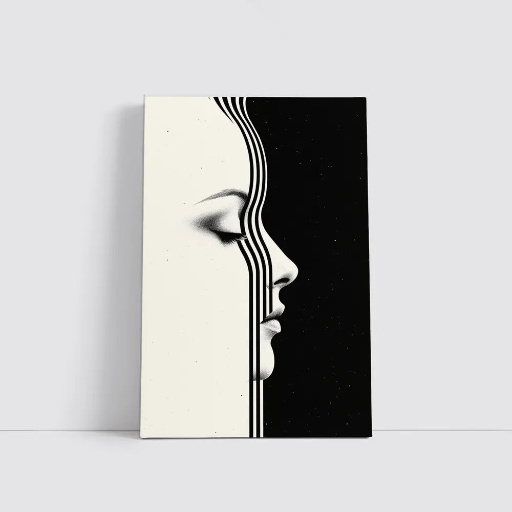 Woman Face Profile Black White Geometric Art