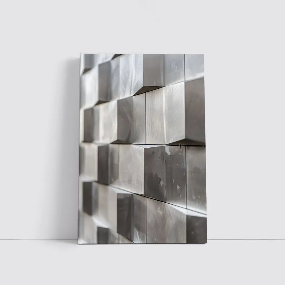 Brushed Metal Cube Grid Abstract Silver Wall