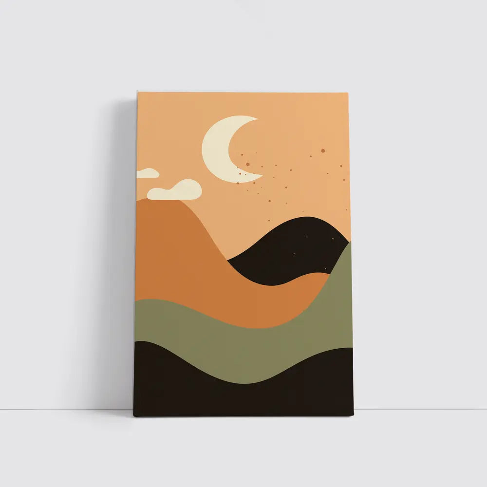 Boho Desert Moon Abstract Mountain Landscape Art