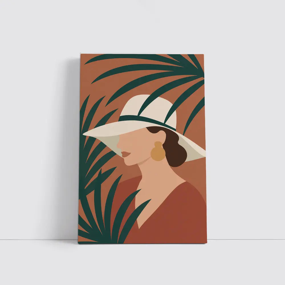 Minimalist Woman Portrait Terracotta Tropical Background