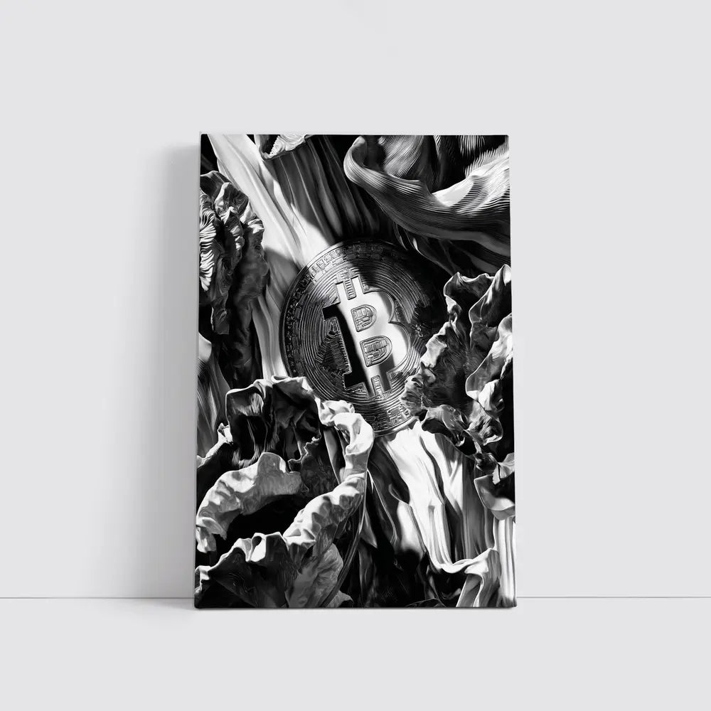 Bitcoin Coin Black White Abstract Art