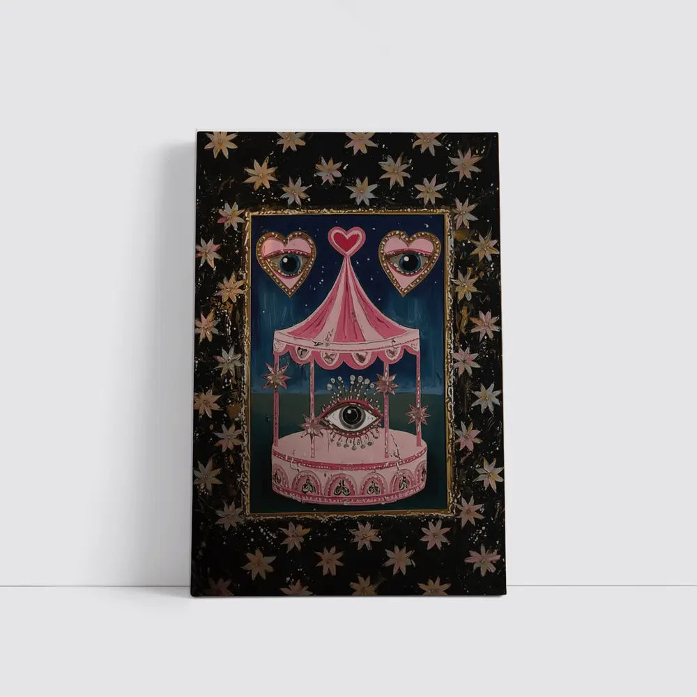 Pink Carousel Eye Hearts Stars Dark