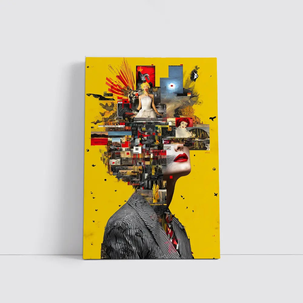 Collage Woman Portrait On Yellow Background