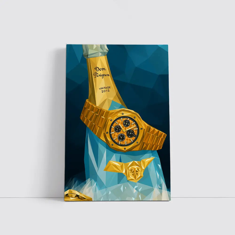Gold Watch Dom Perignon Champagne Low Poly