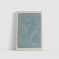 Teal Abstract Line Art Beige Background