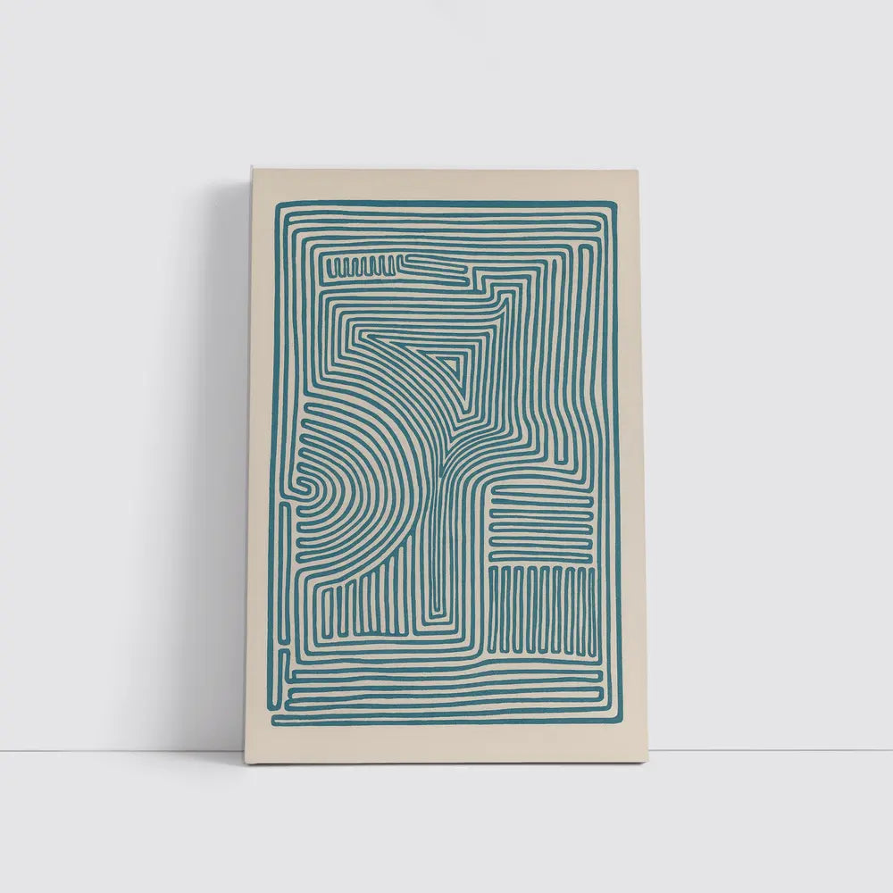 Teal Abstract Line Art Beige Background