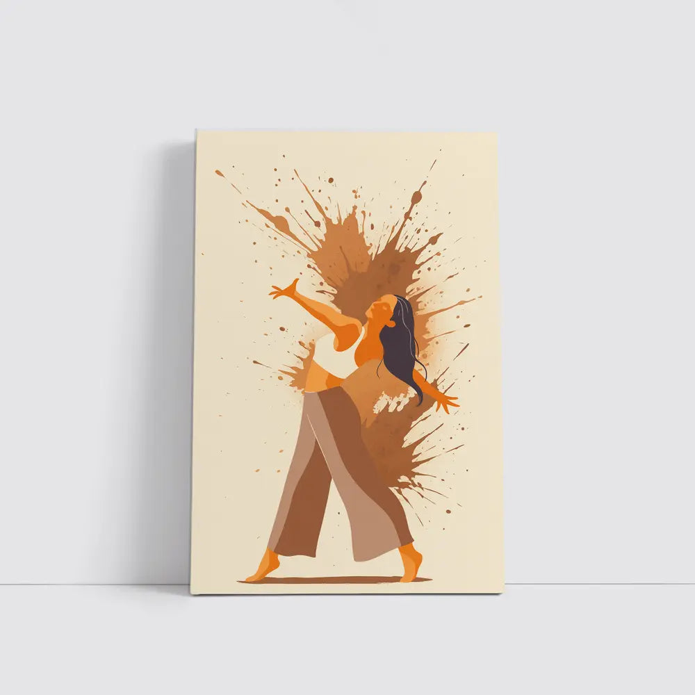 Dancing Woman Paint Splash Abstract Beige Background