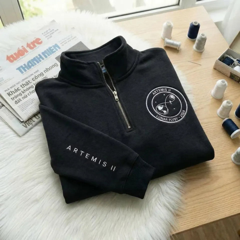 Artemis II Embroidered Quarter Zip Sweatshirt | NAS@ Lunar Flyby Mission