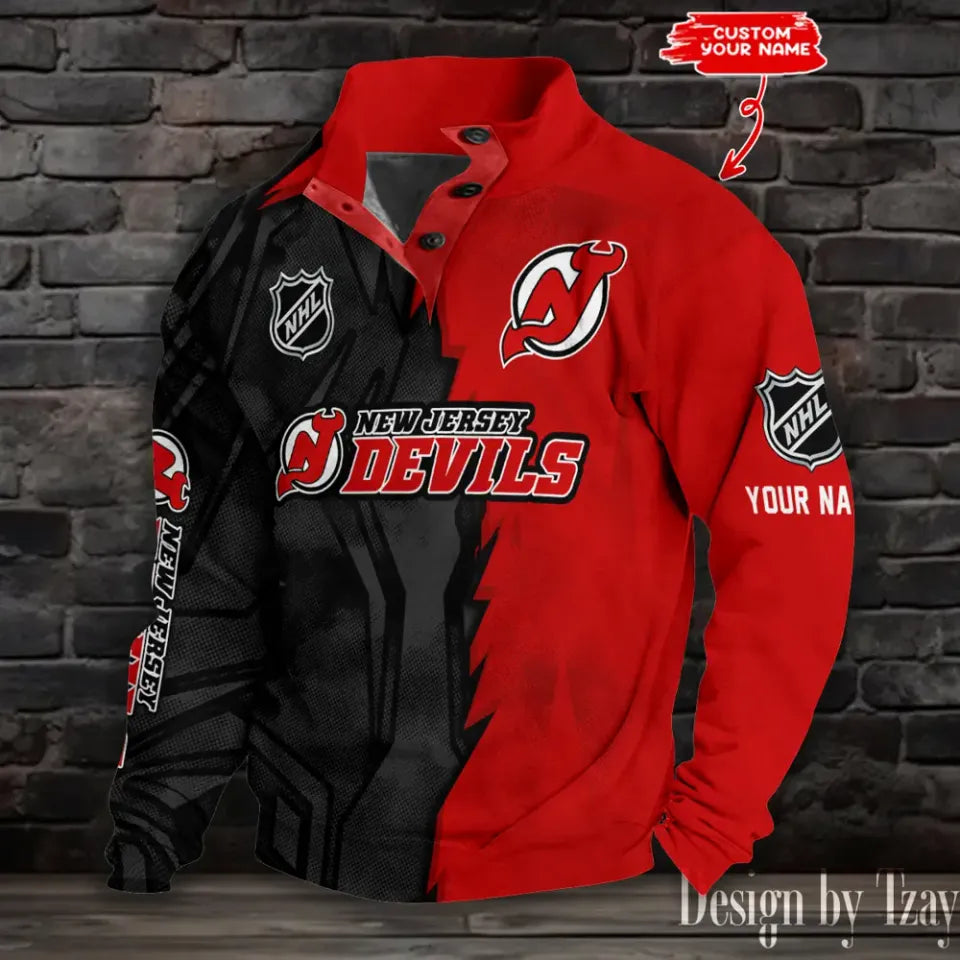 New Jersey Devils Half Button Stand Collar Sưeatshirt
