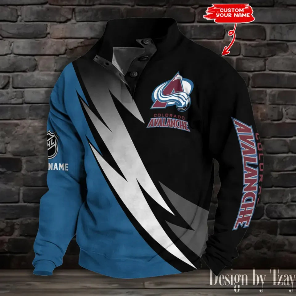 Colorado Avalanche Half Button Stand Collar Sưeatshirt