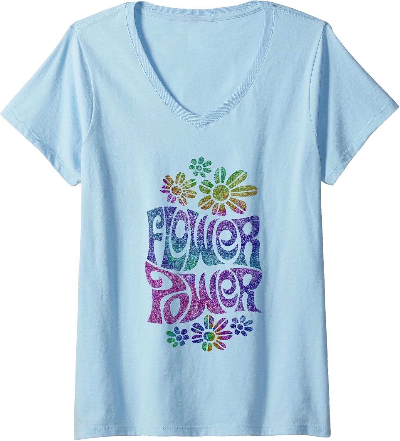 Women's Flower Power Hippie Psychedelic '70's Retro V-Neck T-Shirt
