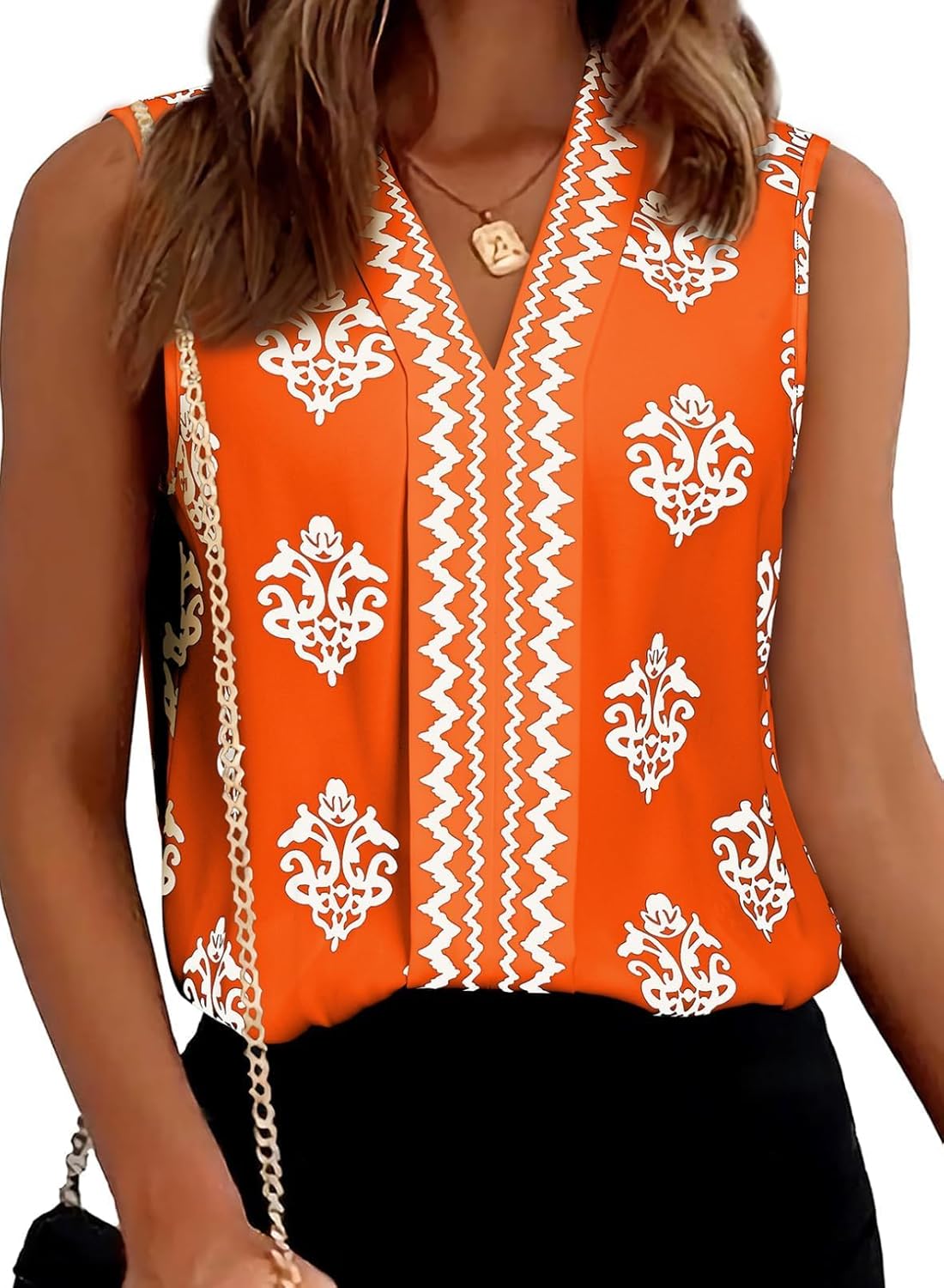 Women's Summer Tank Tops Chiffon V Neck Sleeveless Floral Printed Shirts Blouse