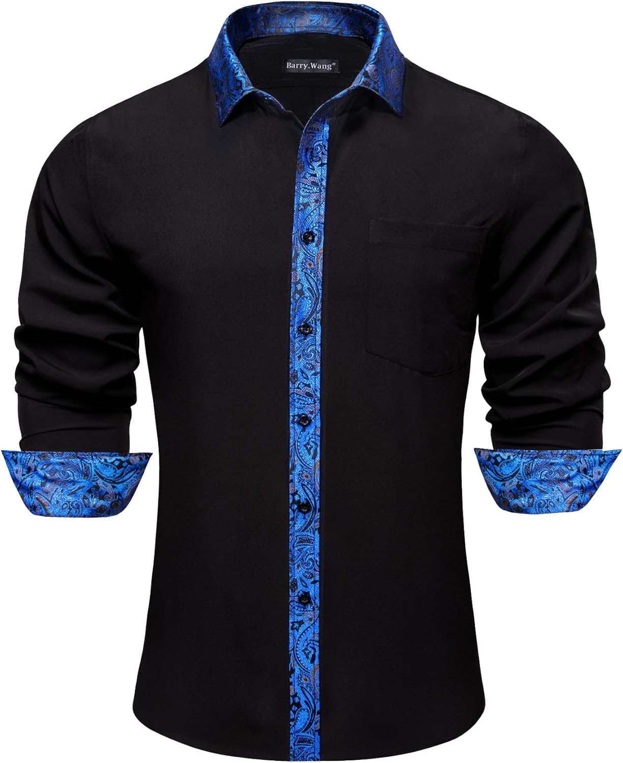 Mens Business Shirts Long Sleeve Button Down Formal Shirt Collar Cuff Contrast Casual Dress Shirt Party Disco