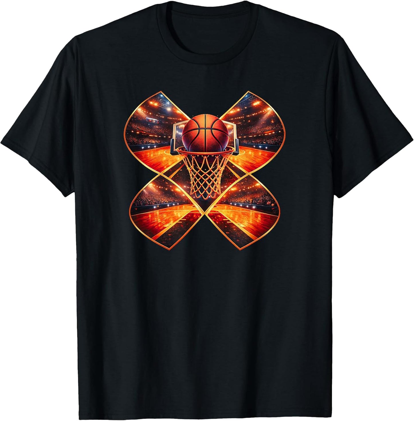Geometric Basketball Hoop Net Slam Dunk Bball Urban Design T-Shirt