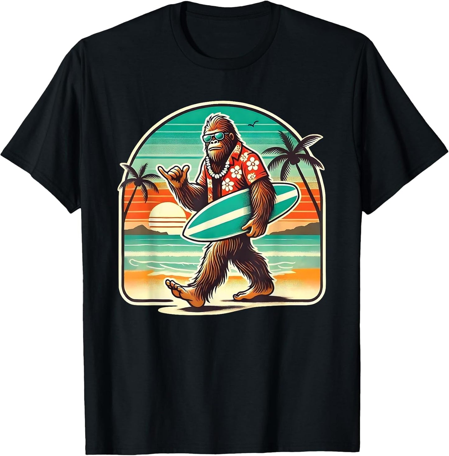 Funny Bigfoot Aloha Hawaiian Surfing Tropical Beach Surfer T-Shirt