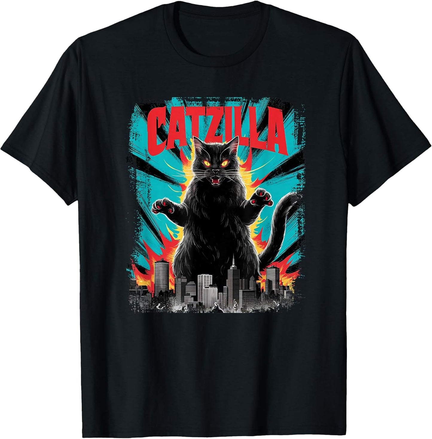 Catzilla Funny Cat Graphic Japanese Cityscape T-Shirt