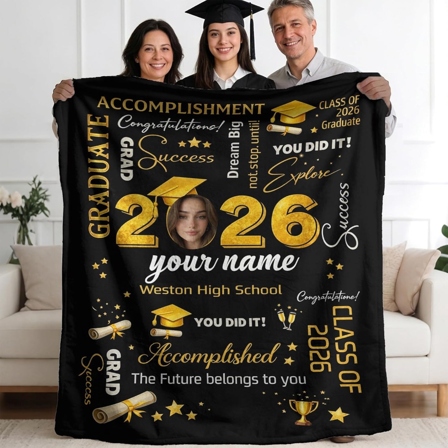 Custom Graduation Blanket with Photo and Name, Personalized Graduation Gifts 2026 for Him Her, Funny Senior 2026 Photo Throw Blanket, College High School Graduate Keepsake, Multiple Sizes