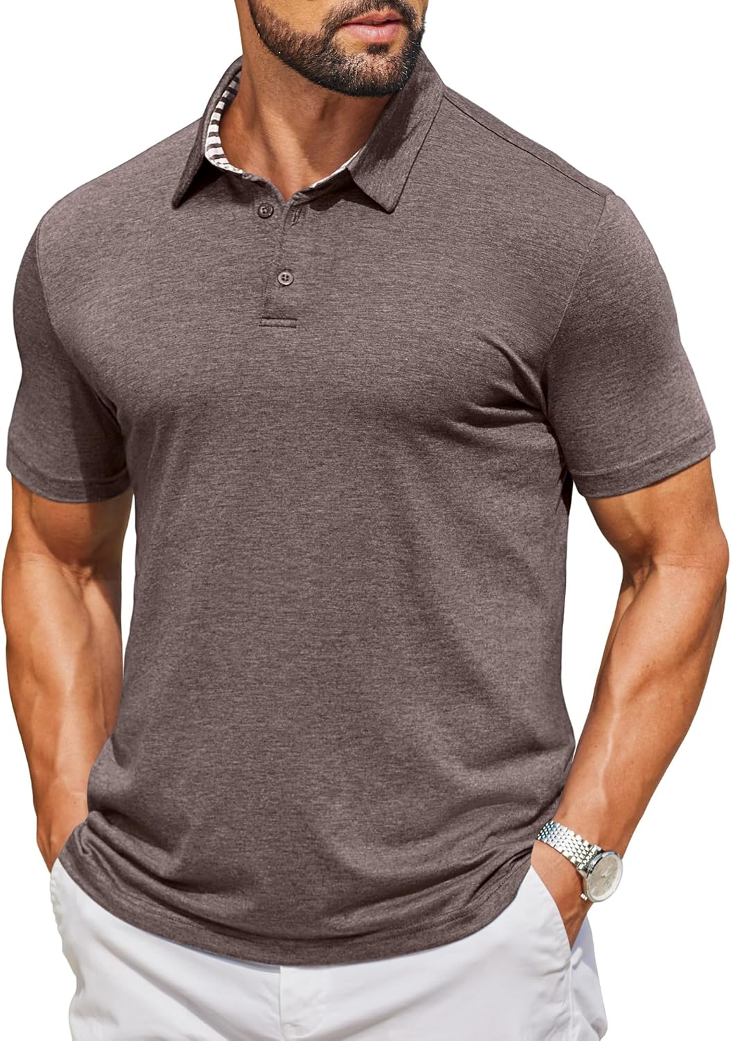 Men's Casual Polo Shirts Short Sleeve Classic Basic Tee Button Collar Shirt Summer Golf T-Shirt