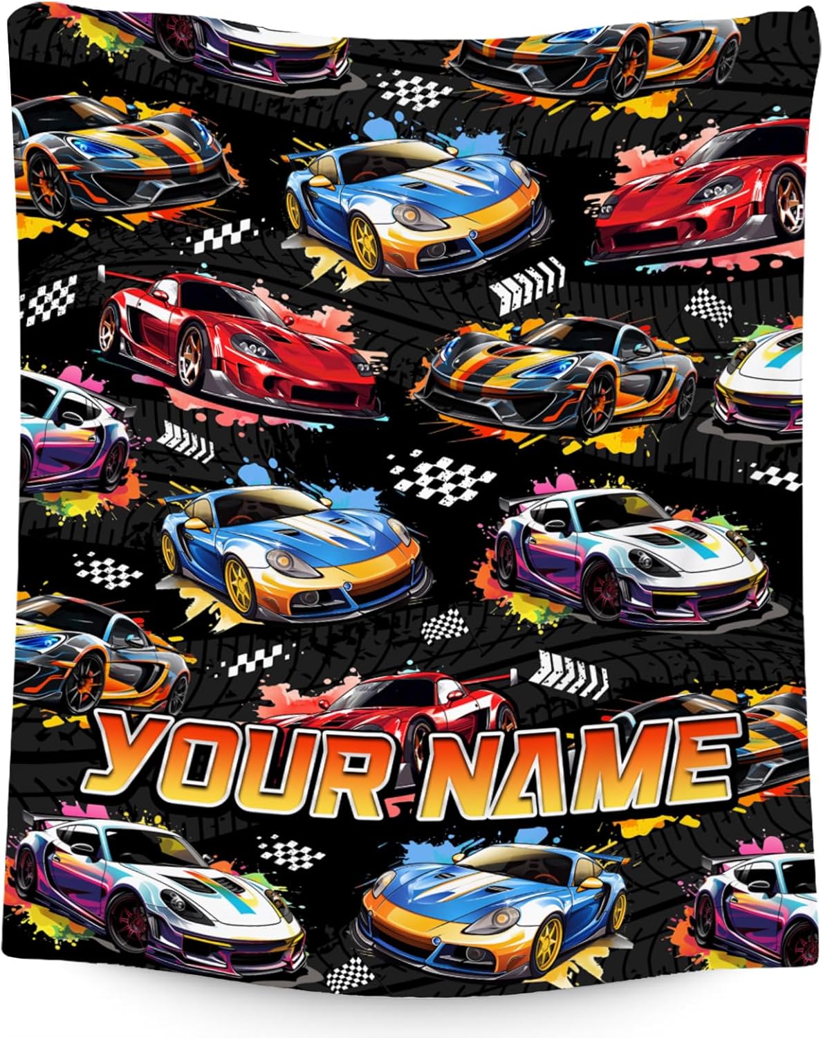 Boys Blanket Personalized Racing Car Blankets Gifts for Kids Toddler - Custom Name Plush Cozy Flannel Throws (4 Sizes)