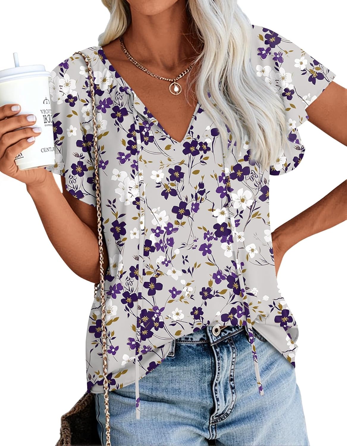 Womens Summer Blouse 2026 Boho Short Sleeve Tops V Neck Casual Dressy Chiffon Shirts