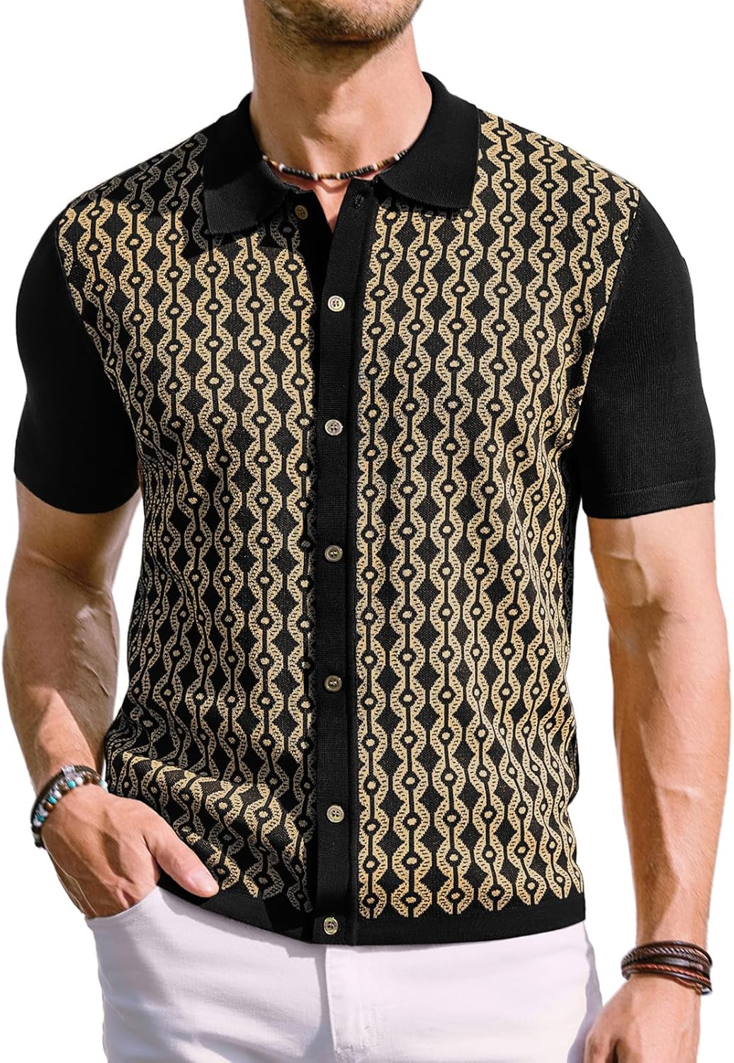 Men's Contrast 70s Vintage Polo Shirts Short Sleeve Knitwear