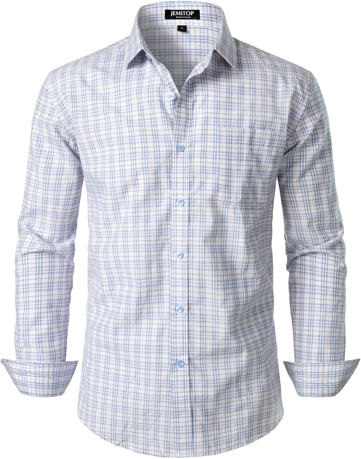 Men's Transitional Weather Slim Fit Long Sleeve Button Down Shirt Business Casual Dress Shirts with Pocket