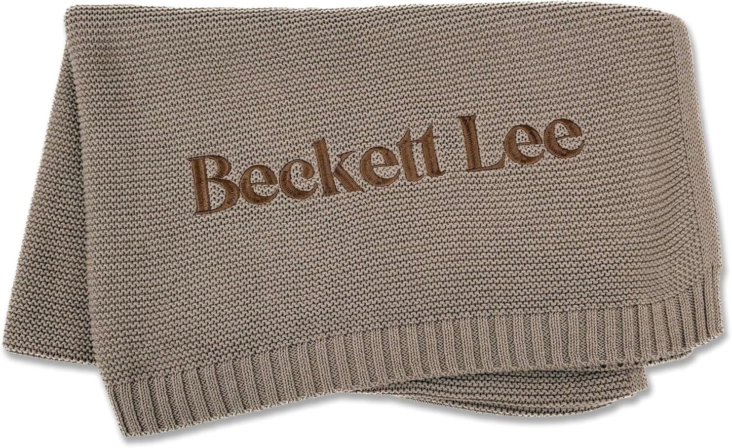 Hickory Hollow Designs Name Blankets Personalized Baby, Embroidered Baby Blanket, 100% Cotton, Tan Throw Blanket, Monogrammed Baby Gifts, Custom Name Blanket for Boys, (Taupe)
