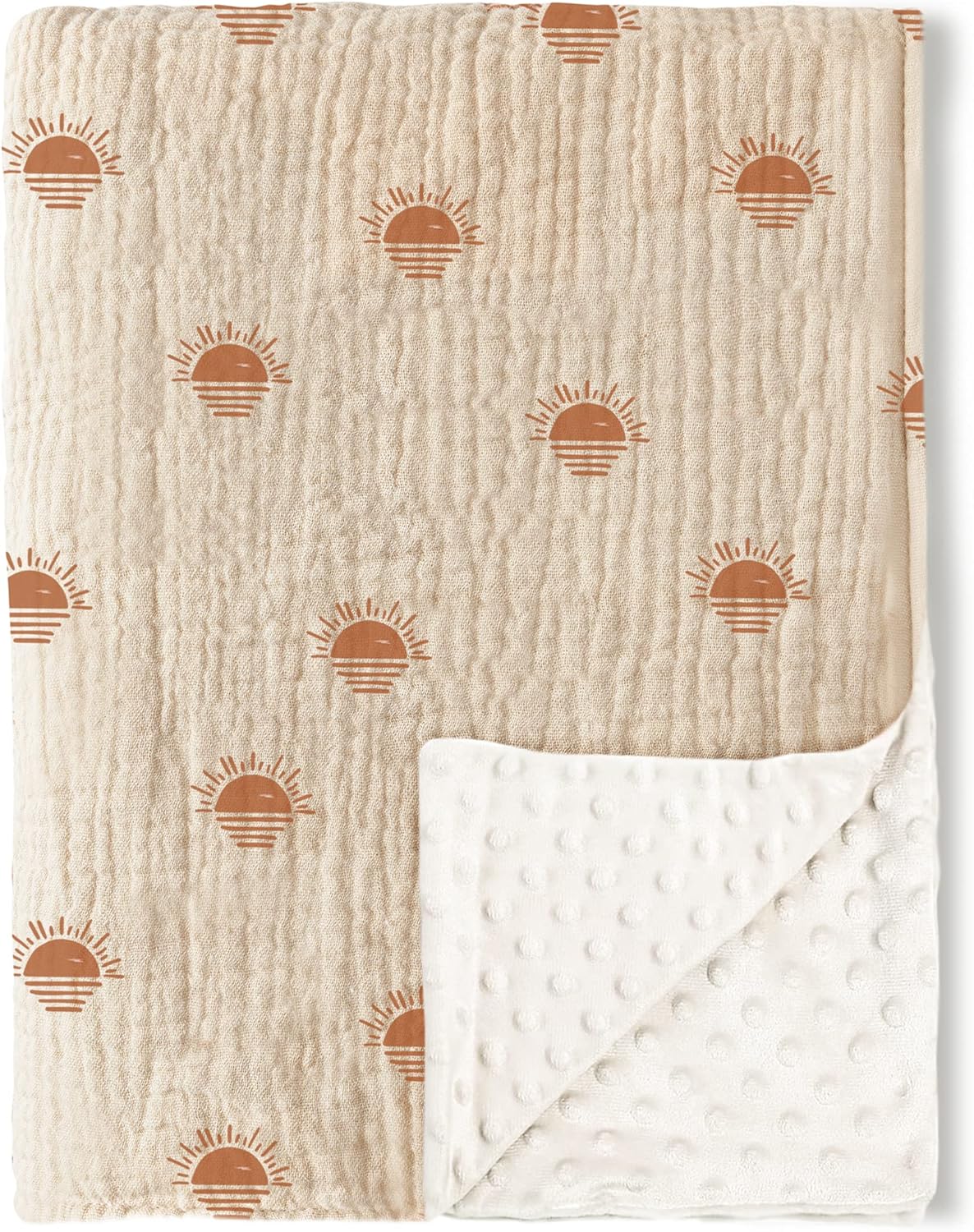 Konssy Baby Blankets for Unisex Boys Girls, Super Soft Nursery Minky Blankets with Muslin Cotton Front and Dotted Fleece Backing, Printed Bed Throws Newborn