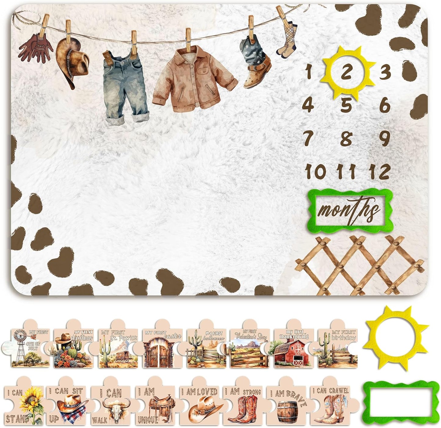 Cowbaby Baby Monthly Milestone Blanket, Newborn Photography Background Decor, Cowbaby Baby Nursery Decor, Perfect Newborn Gift & Keepsake