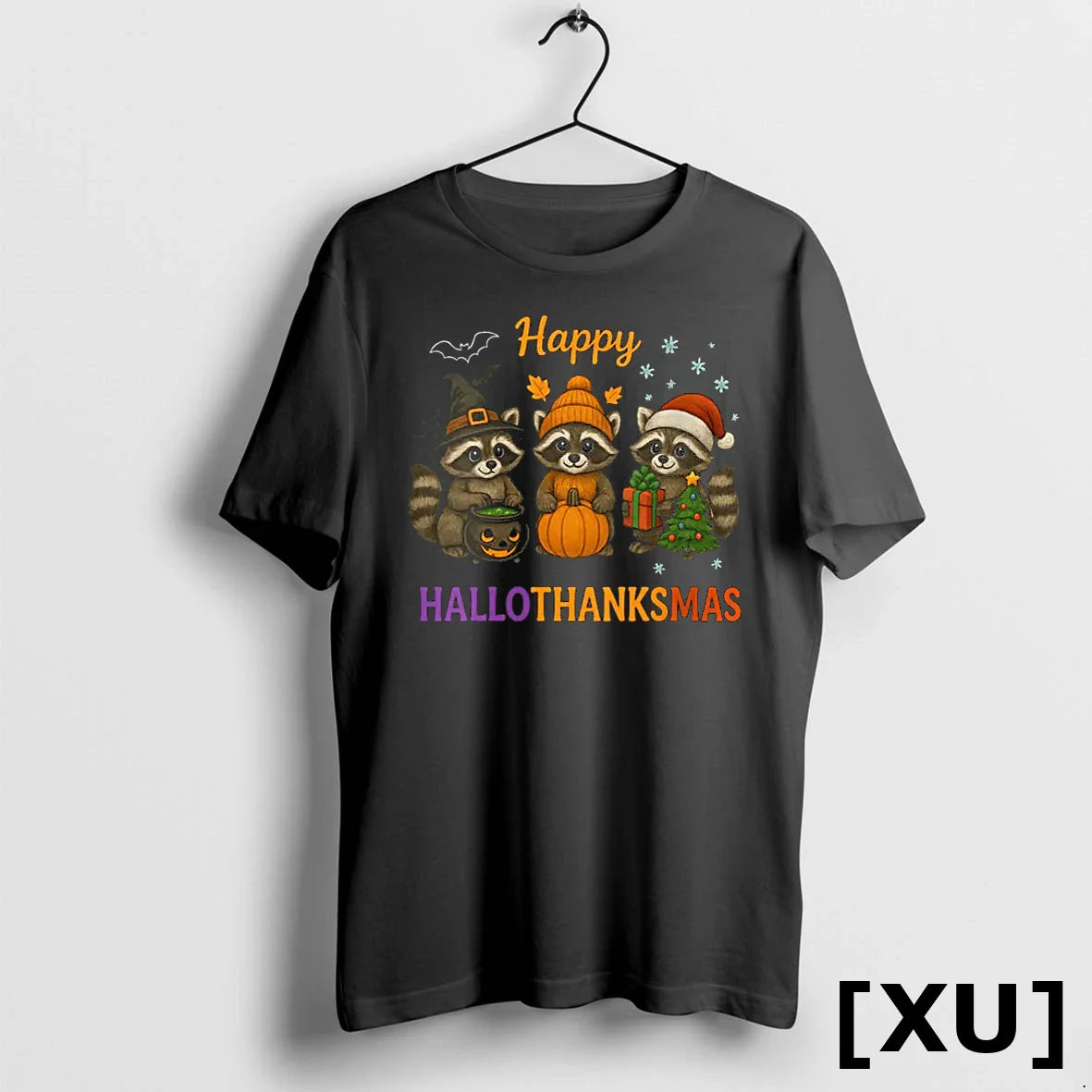 Happy Hallothanksmas Raccoon Halloween Christmas Tshirts Sweater