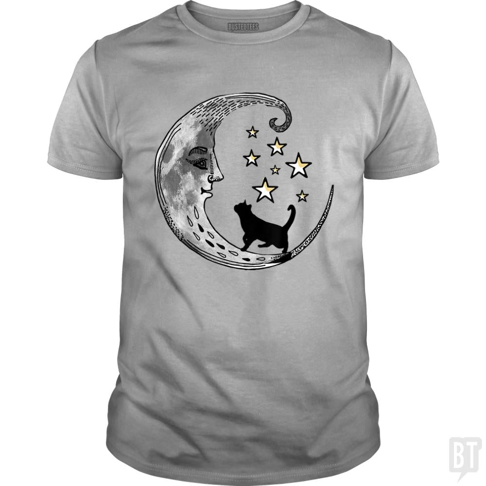 Moon and Stars with Black Cat