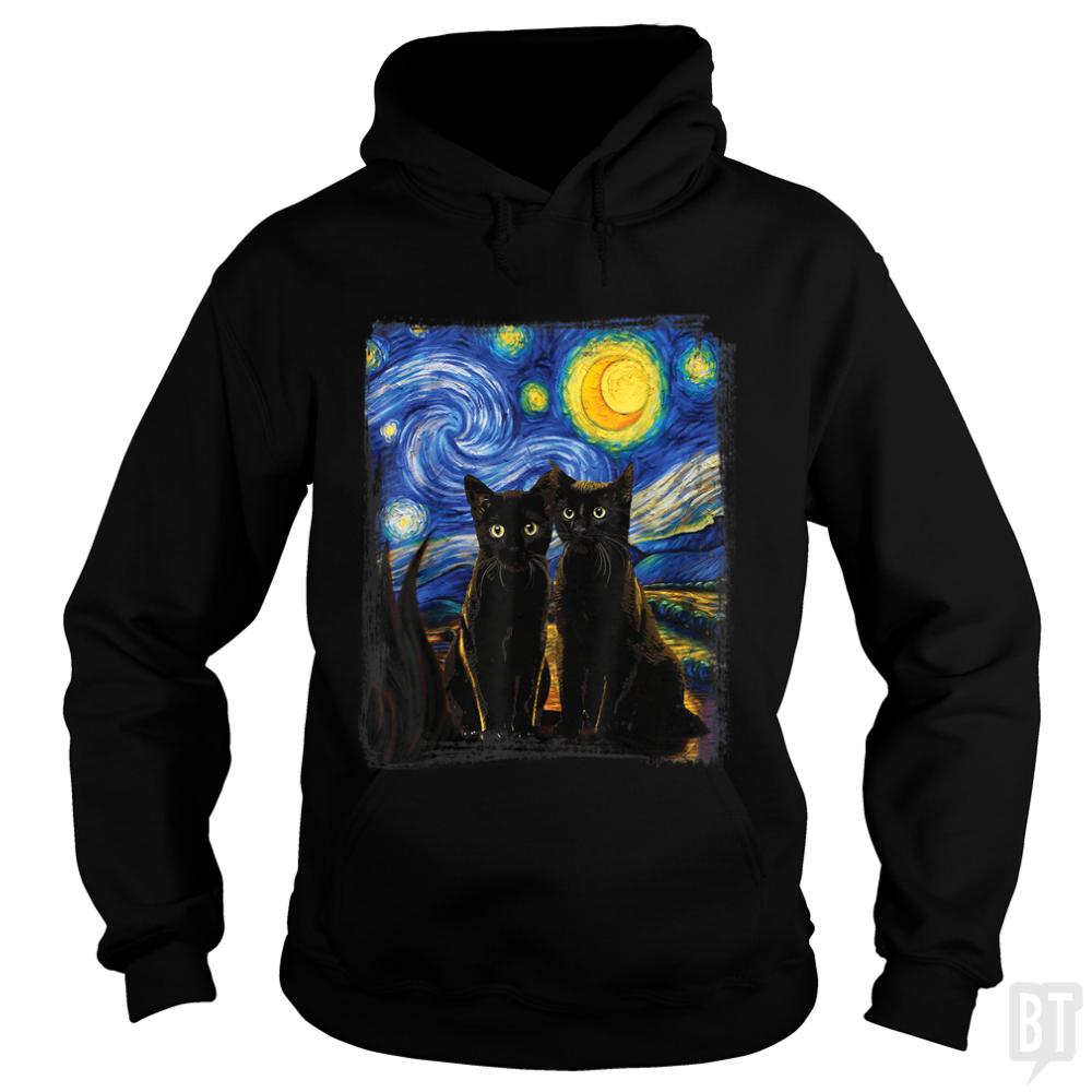 Black Cats Starry Night Hoodie