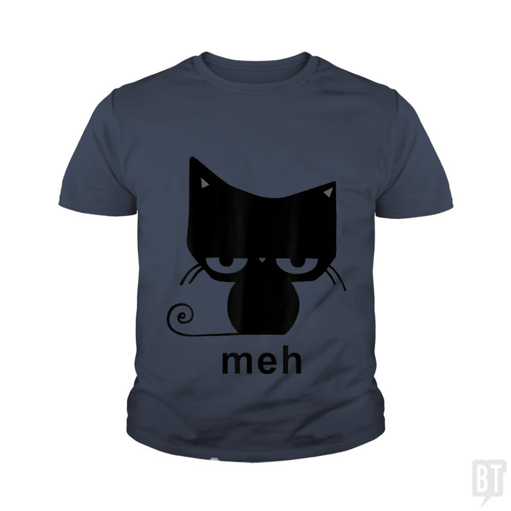 Meh Black Cat Funny  Kids Shirt