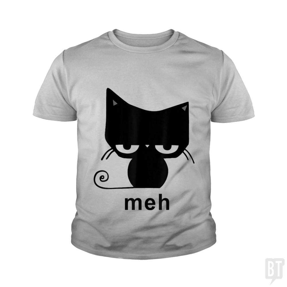 Meh Black Cat Funny  Kids Shirt
