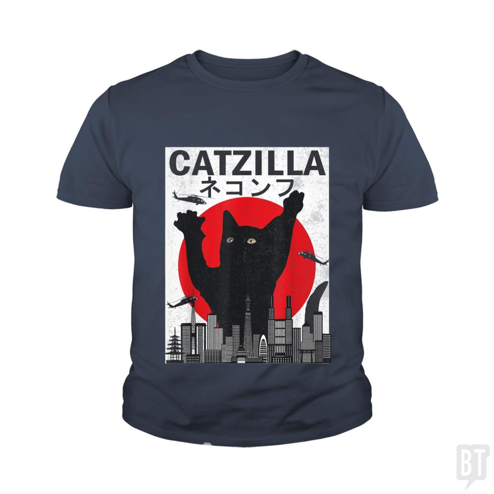 Vintage Catzilla Japanese Sunset Kids Shirt