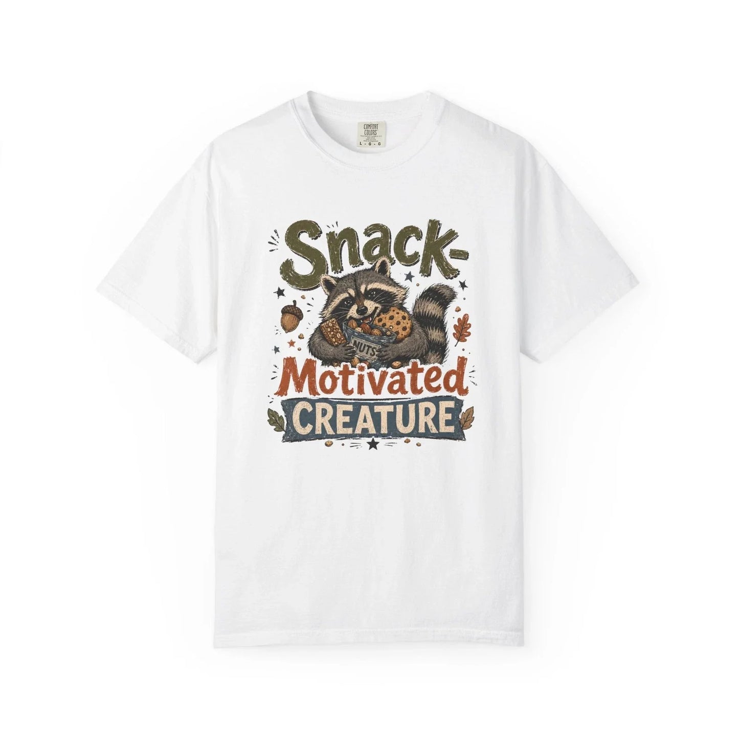 Snack Motivated Creature T-shirt | Raccoon Cookie Illustration